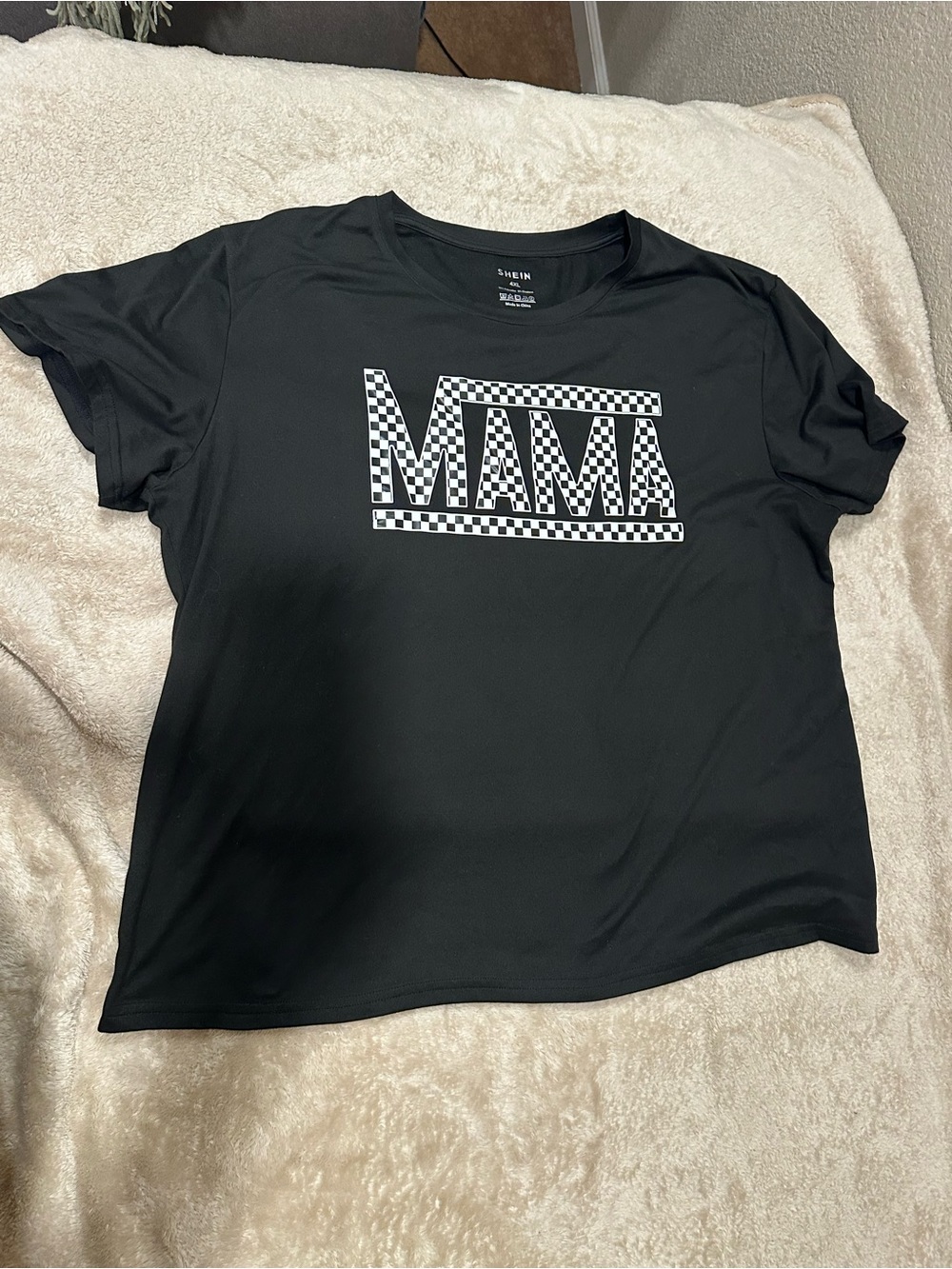 SHEIN Black Graphic 'MAMA' Checkerboard Tee